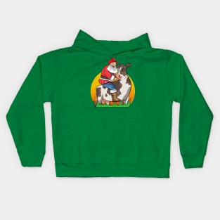 Farmer Santa Farming Farm Cow Merry Christmas Kids Hoodie